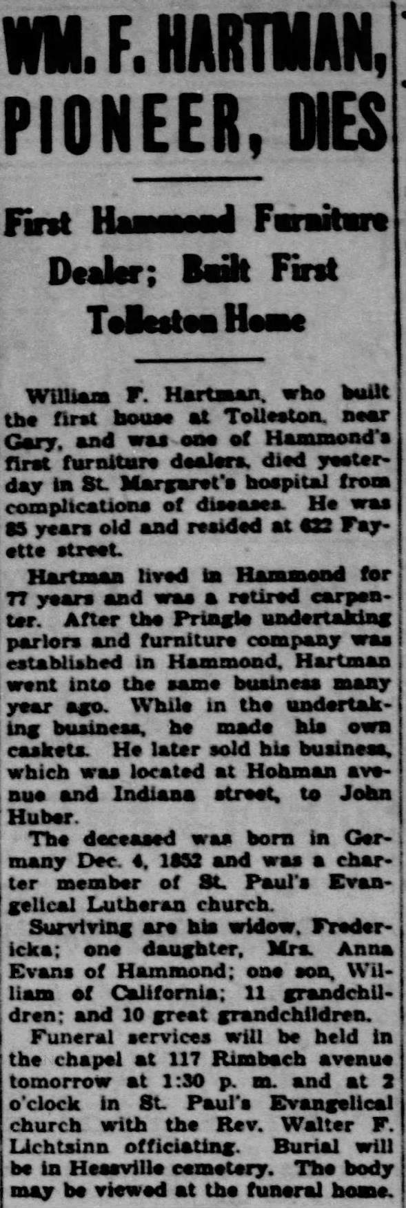 Obituary for William F. Hartman